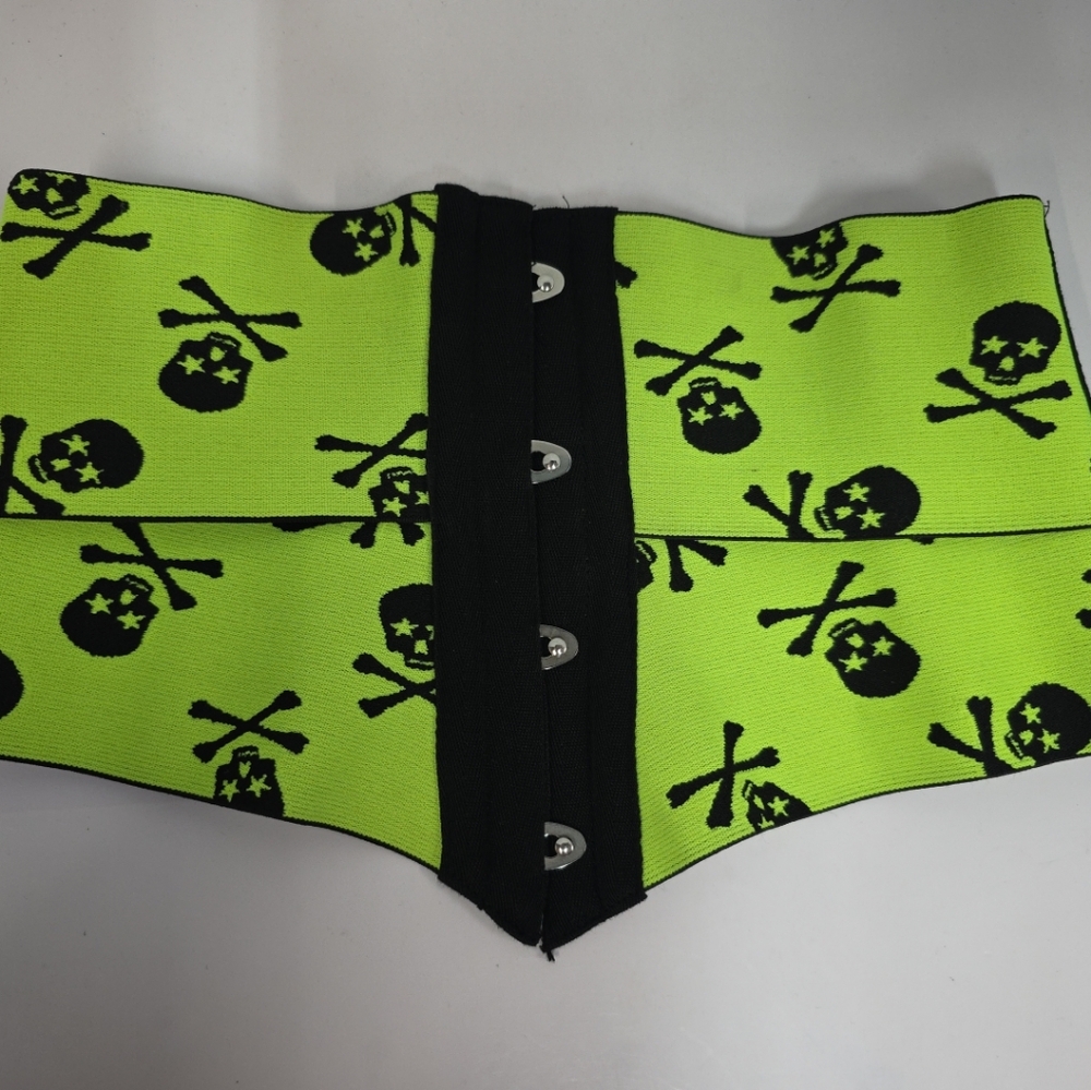 Neon Green Skull and Crossbones Underbust Corset